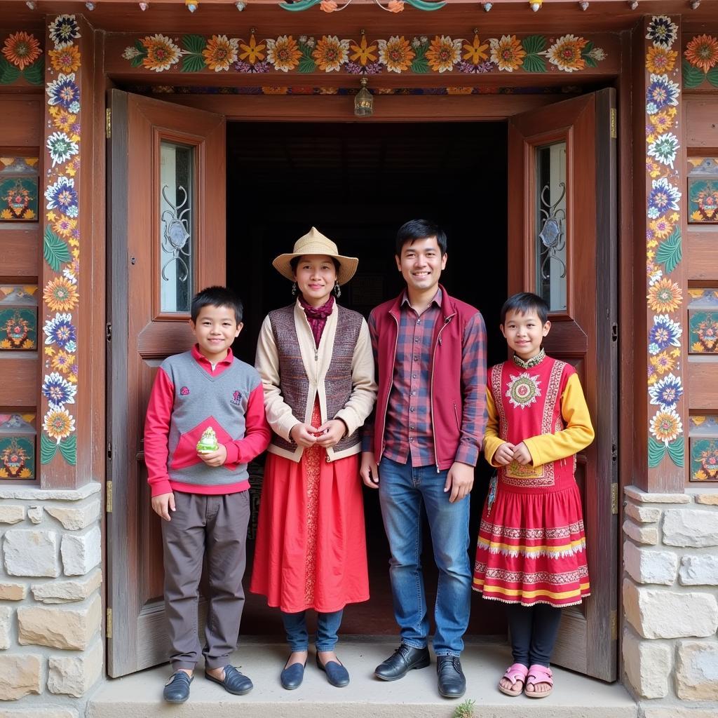 Ladakhi family welcoming guests into their traditional homestay