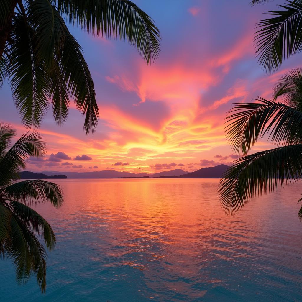 Stunning sunset view over the turquoise waters of a Langkawi beach