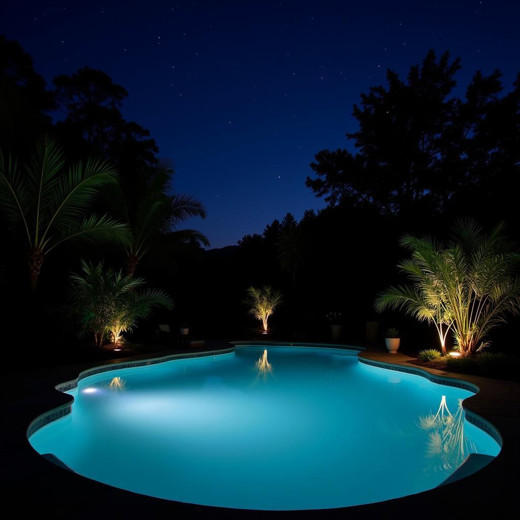 Night view of a private pool at a Langkawi homestay