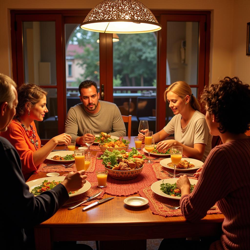 Lebanese Family Sharing a Meal with Homestay Guests