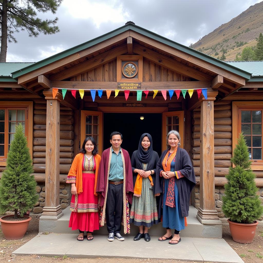 Ladakhi family welcoming guests into their traditional homestay