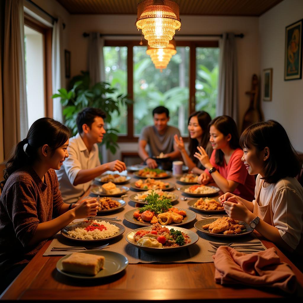 Enjoying a local family dinner in a Lim Garden homestay