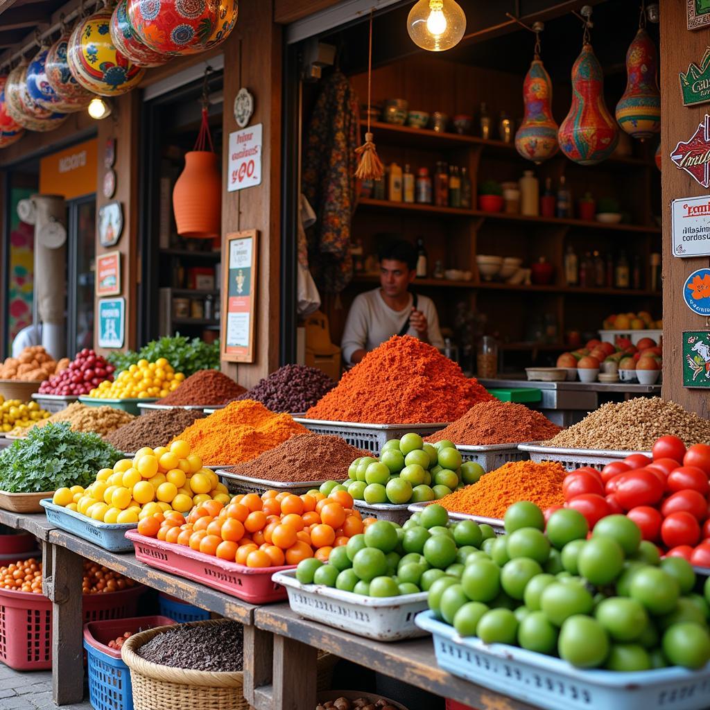 Bustling local market near dzda homestay baling baling kedah with vendors selling fresh produce, spices, and traditional crafts.