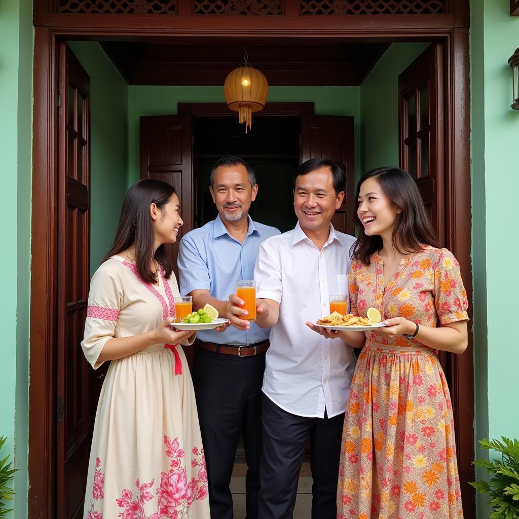 A Vietnamese family welcomes guests to their homestay near Back Beach