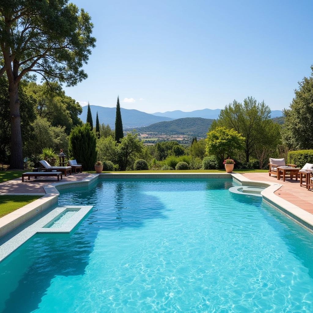 Stunning private pool overlooking the Spanish countryside in a luxurious homestay.