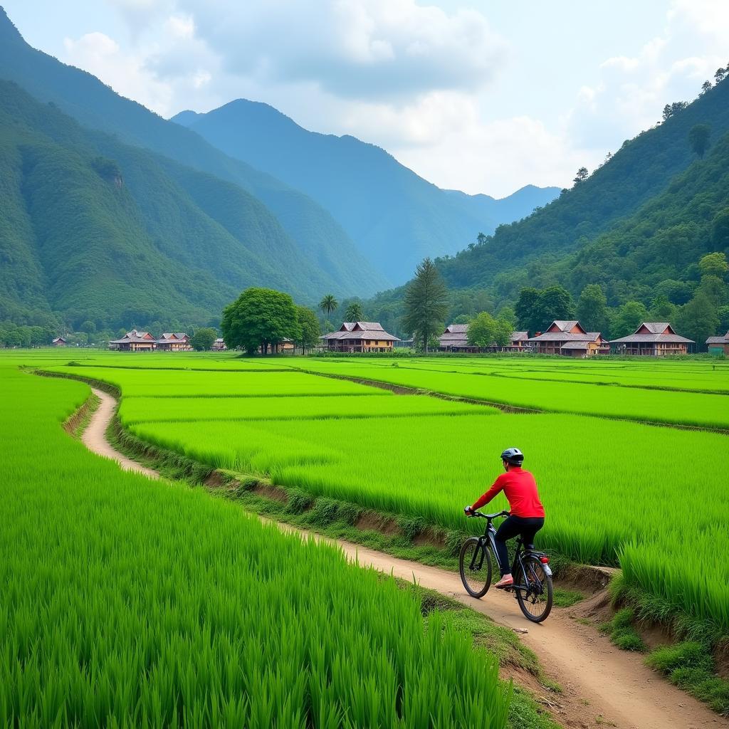 Cycling through Mai Chau Valley Rice Paddies