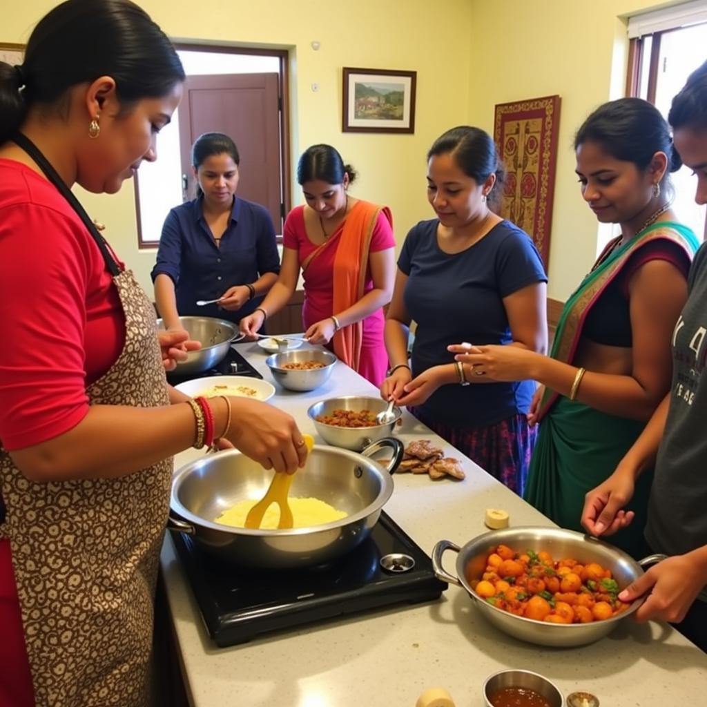 Participating in a cooking class at a Malavalli homestay