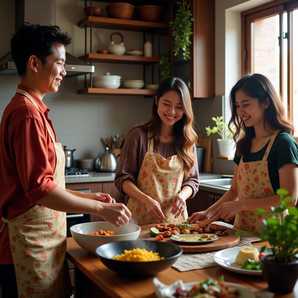 Malay Family Cooking Together in a Homestay