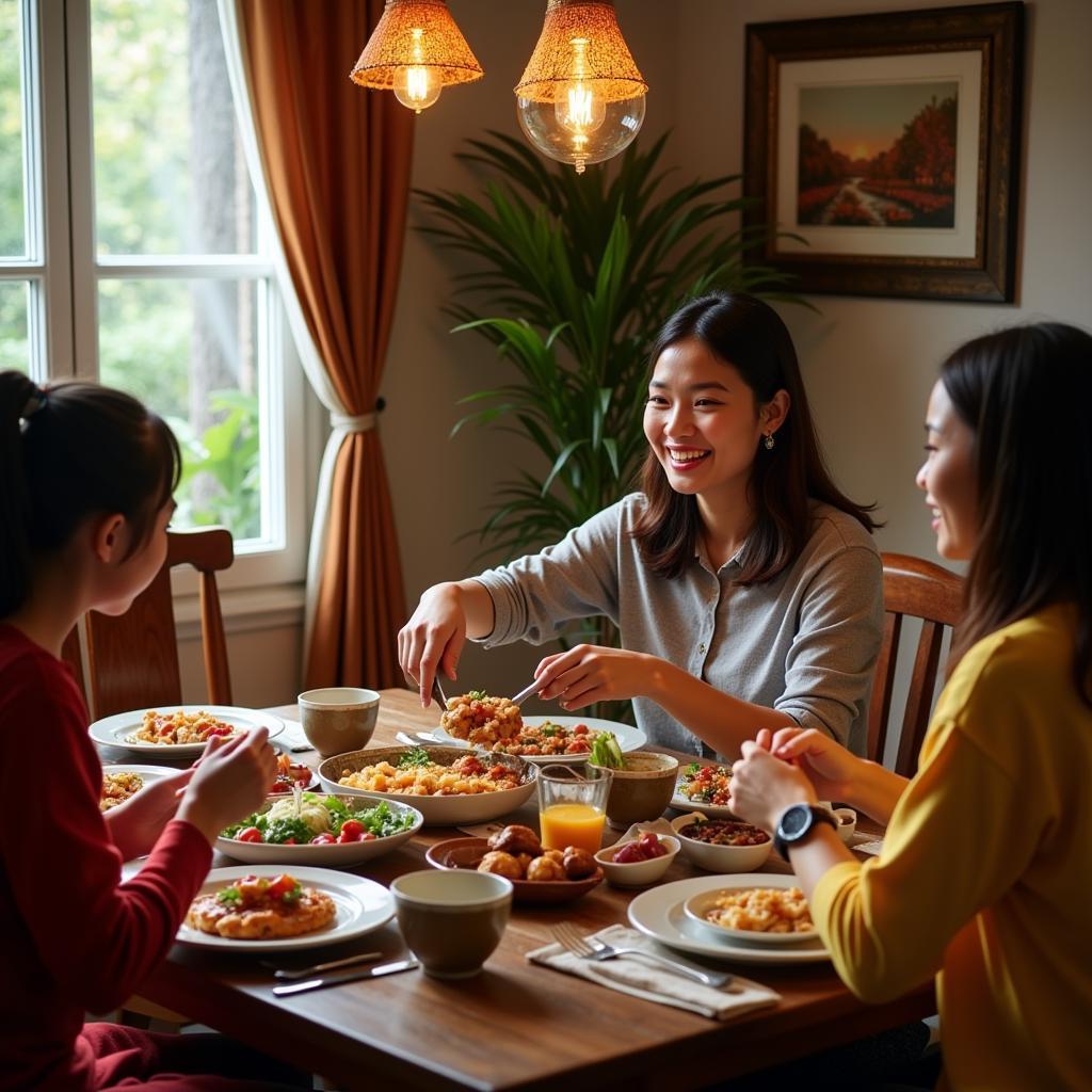 Malaysian Family Enjoying Dinner in a Homestay