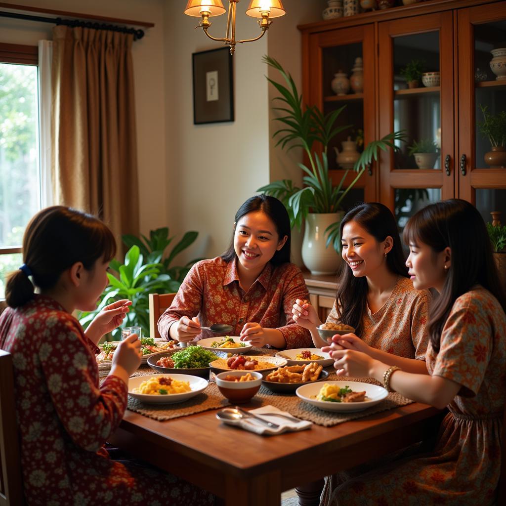 Malaysian Family Enjoying Dinner in a Homestay