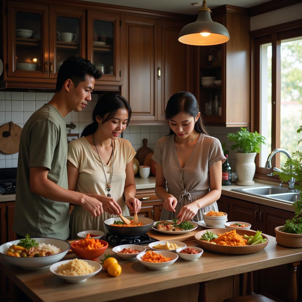 Malaysian Family Preparing a Traditional Meal