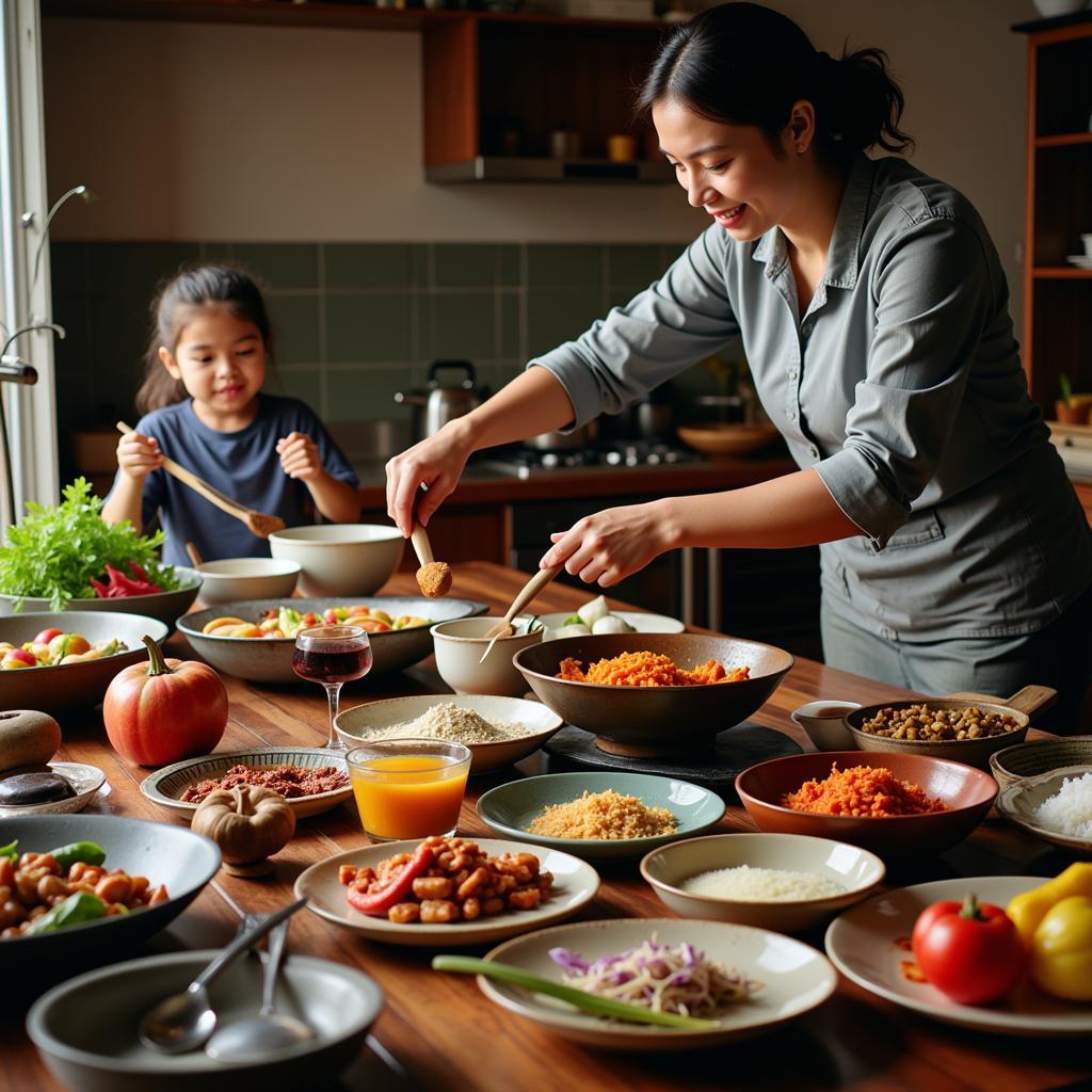 Malaysian Family Preparing a Traditional Meal in a Homestay