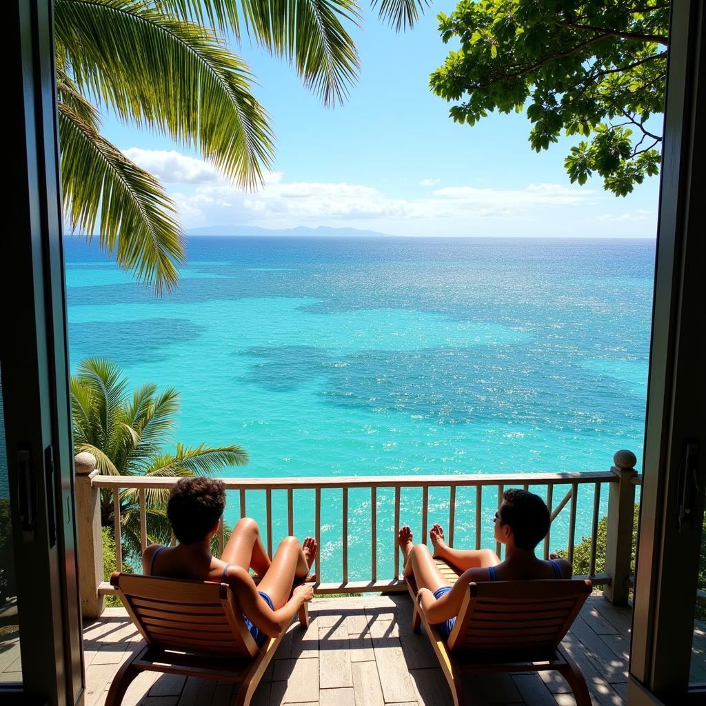 Guests enjoying the stunning coastal view from a Malaysian homestay