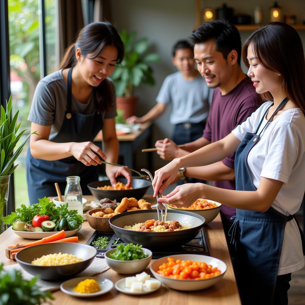 Learning to cook Malaysian food in a homestay