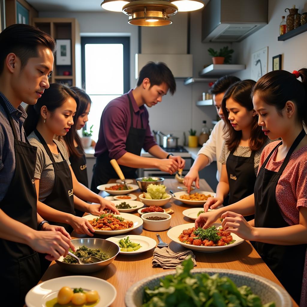 Guests participating in a Malaysian cooking class at their homestay