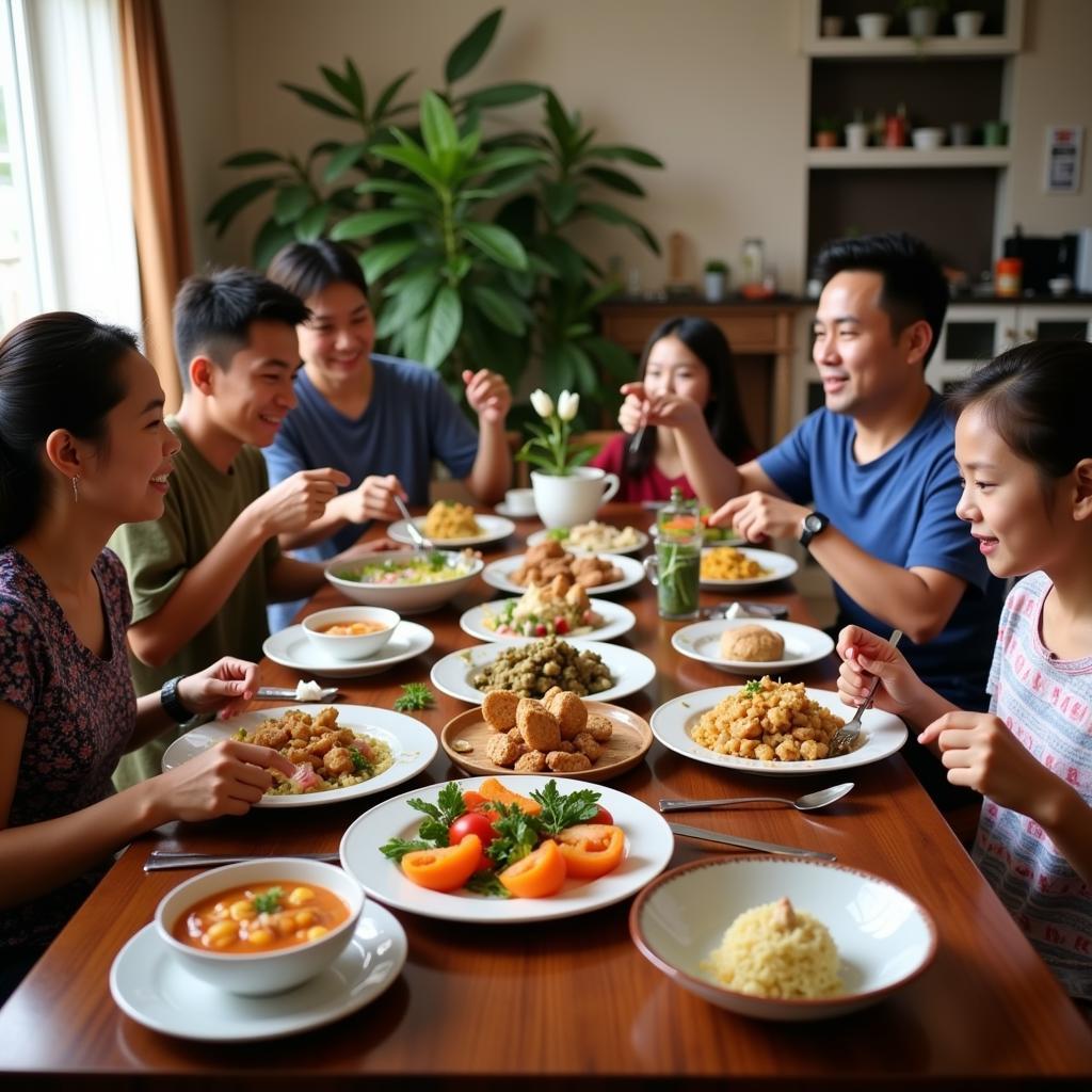 Enjoying a traditional Malaysian meal with a homestay family