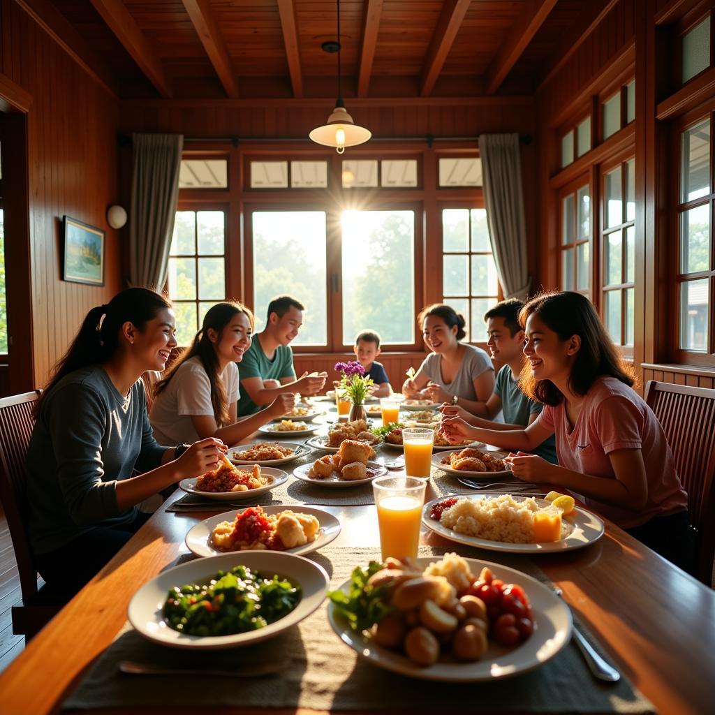 Malaysian Family Enjoying Breakfast in Jengka Homestay