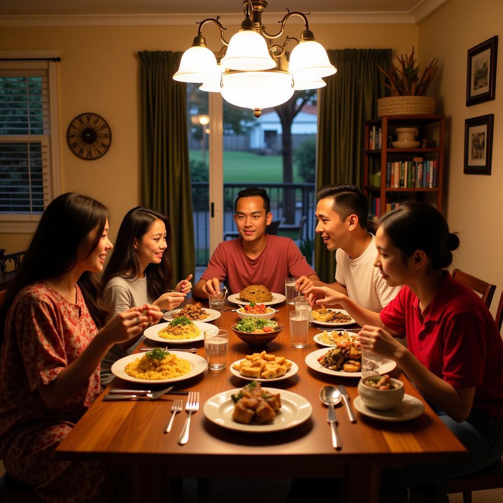 Malaysian Family Enjoying Dinner in a Perth Homestay