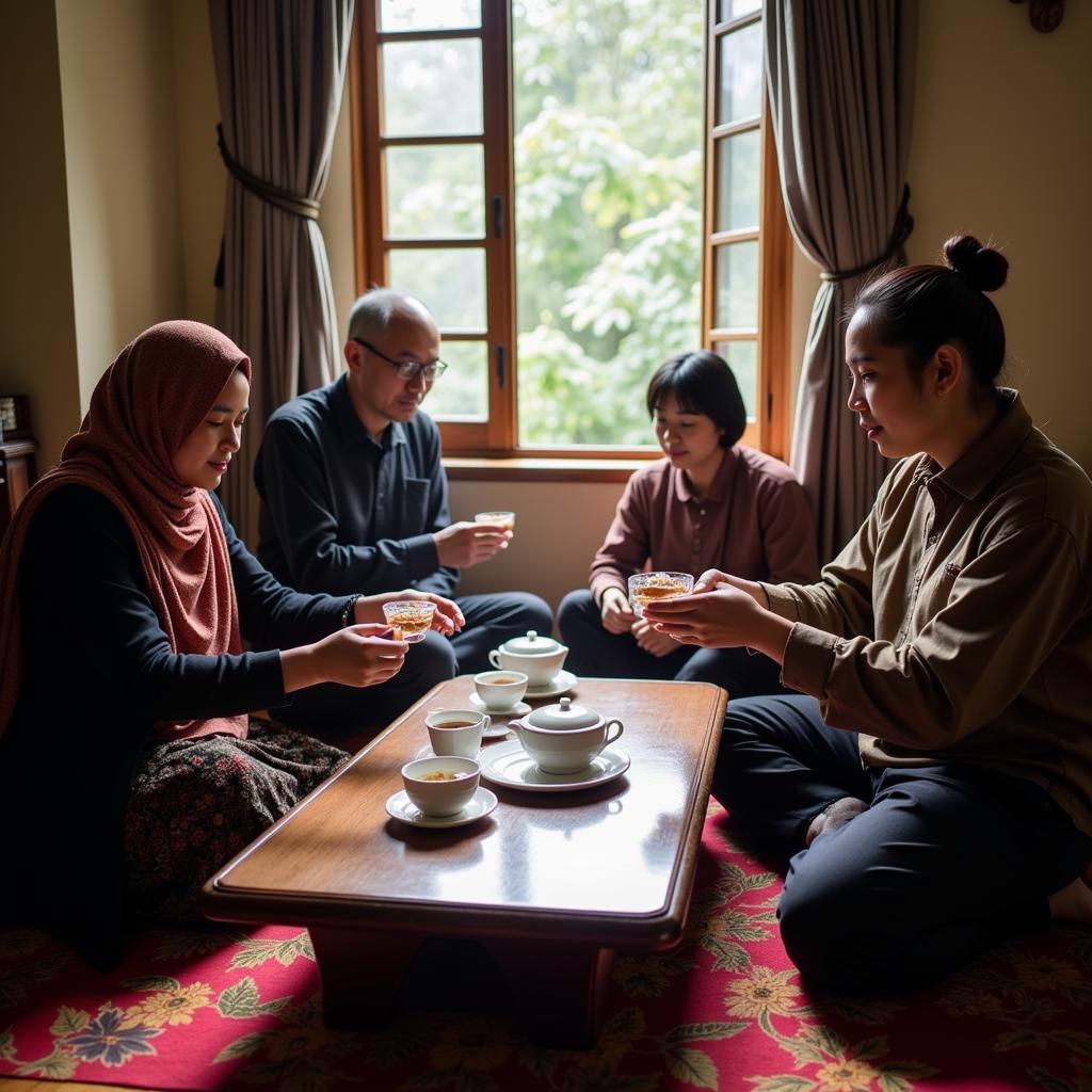 Enjoying a traditional Malaysian tea ceremony with a host family