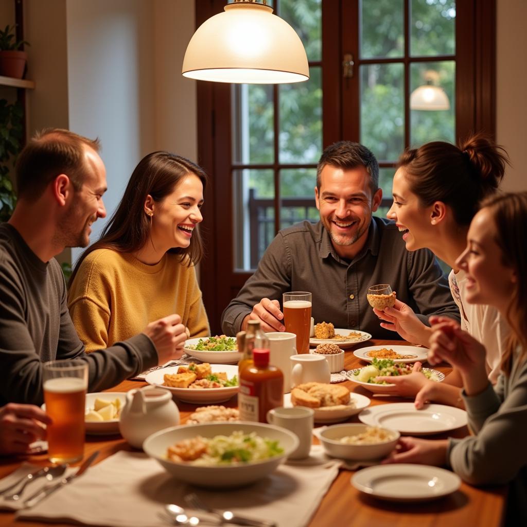 Sharing a Meal with a Spanish Family during a Homestay