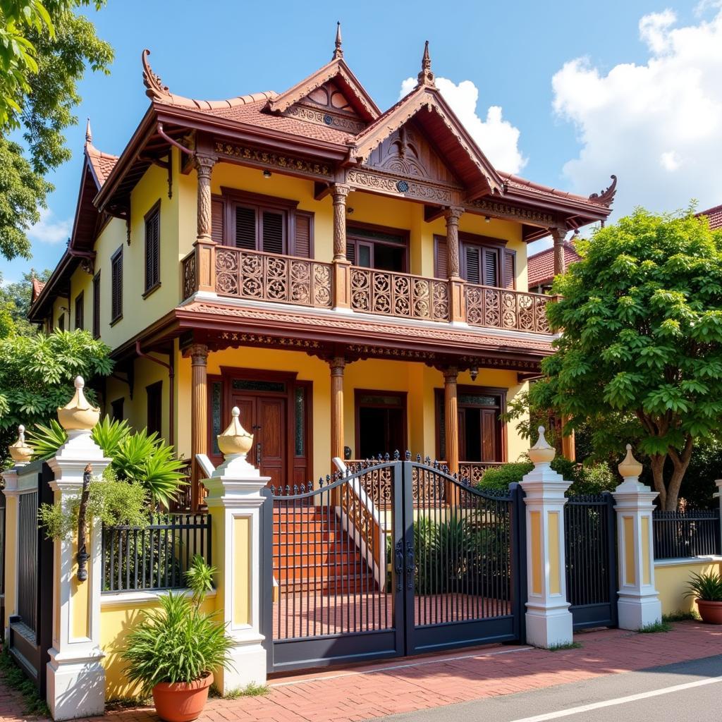 A beautiful traditional Malaysian house in Melaka, showcasing its unique architectural features.