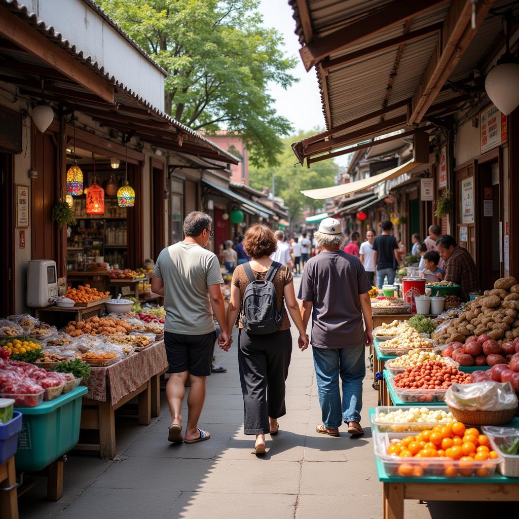 Guests exploring a local market with their host in Mumbai