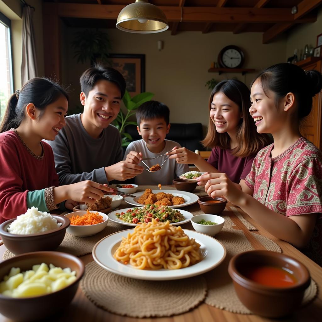 Family enjoying a meal in a Negeri Sembilan Homestay