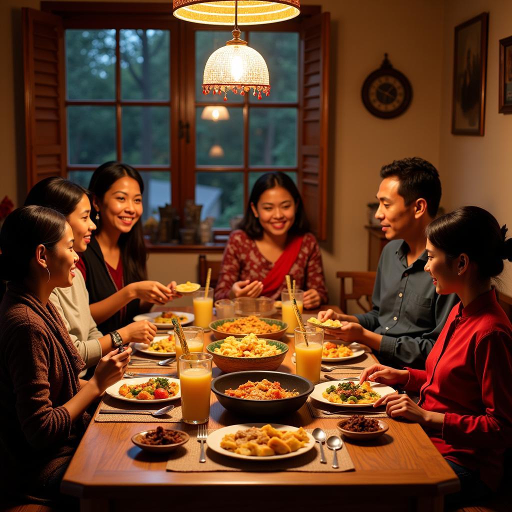 Nepali Family Enjoying Dinner Together in a Homestay