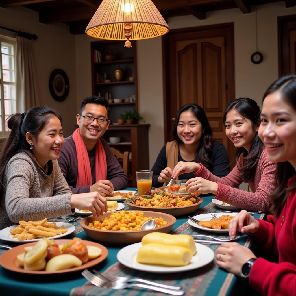 Nepali Family Sharing a Meal with Guests