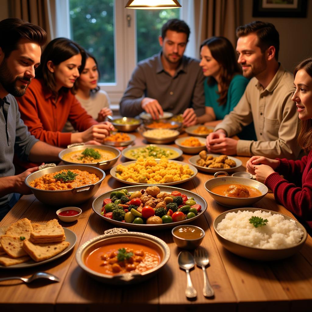 A delicious home-cooked Indian meal served in a homestay setting.