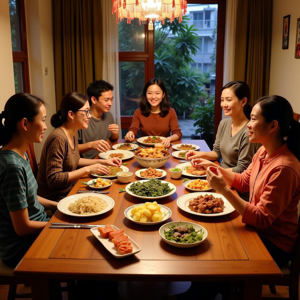 Family enjoying dinner together in a Nha Trang homestay