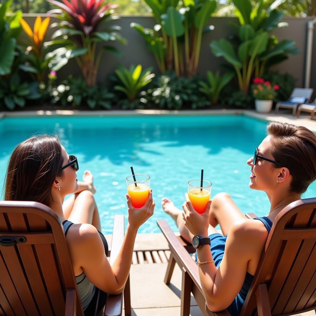 Relaxing by the pool at a Penang homestay