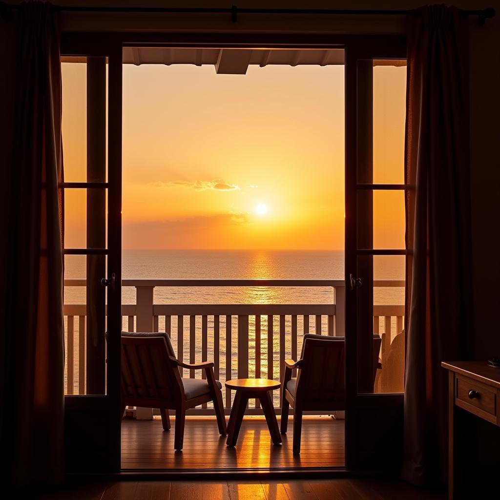 Sunrise view from a Pondicherry beach homestay balcony