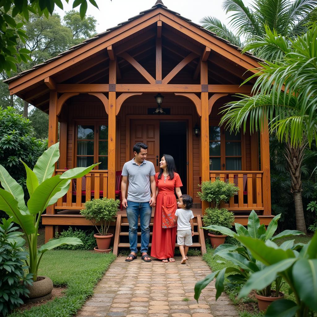 Local family welcoming guests to their homestay in Pulau Perhentian Kecil