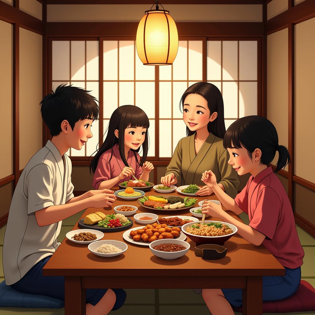 Family dinner in a rural Japanese homestay