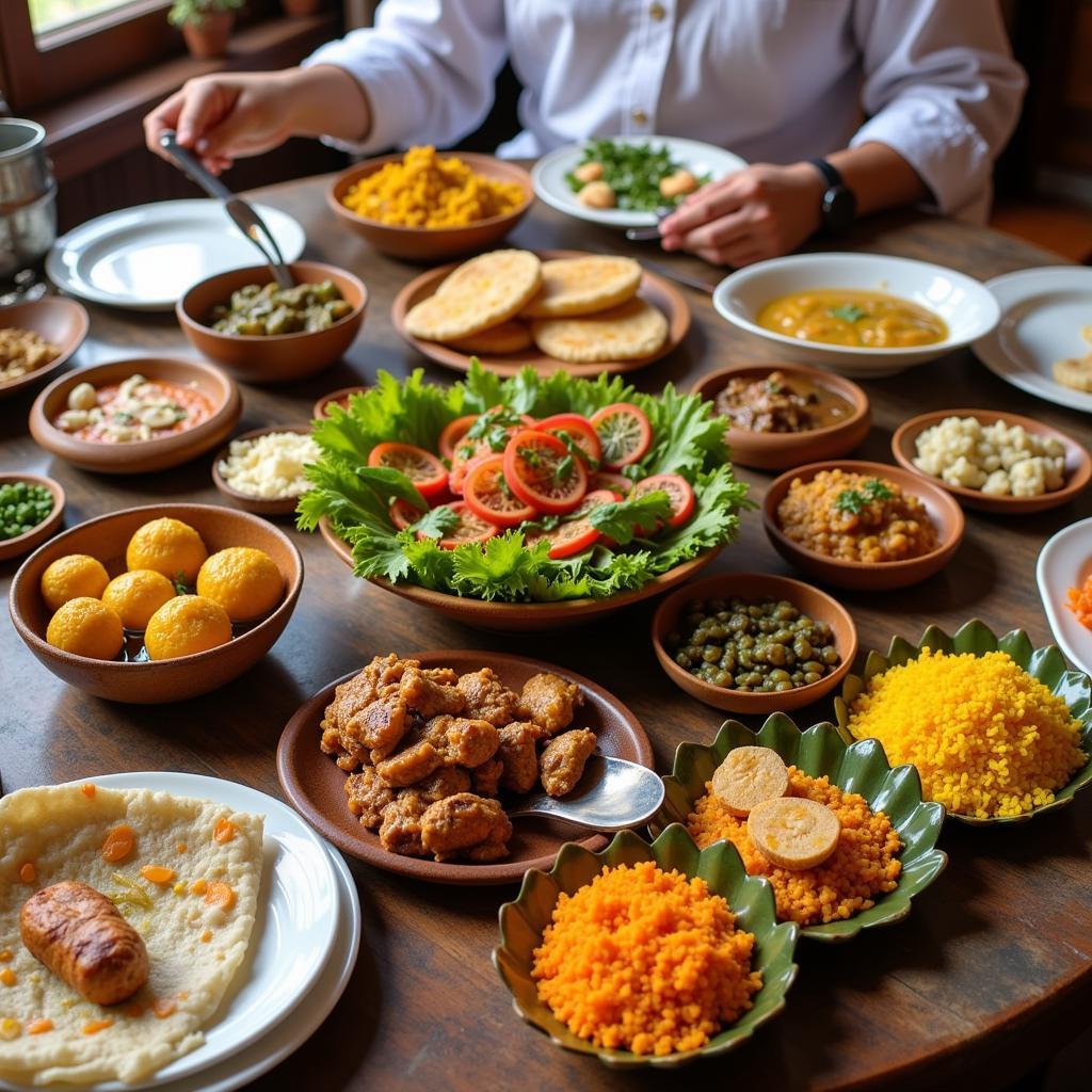 A table laden with authentic Sakleshpur cuisine, featuring local delicacies.