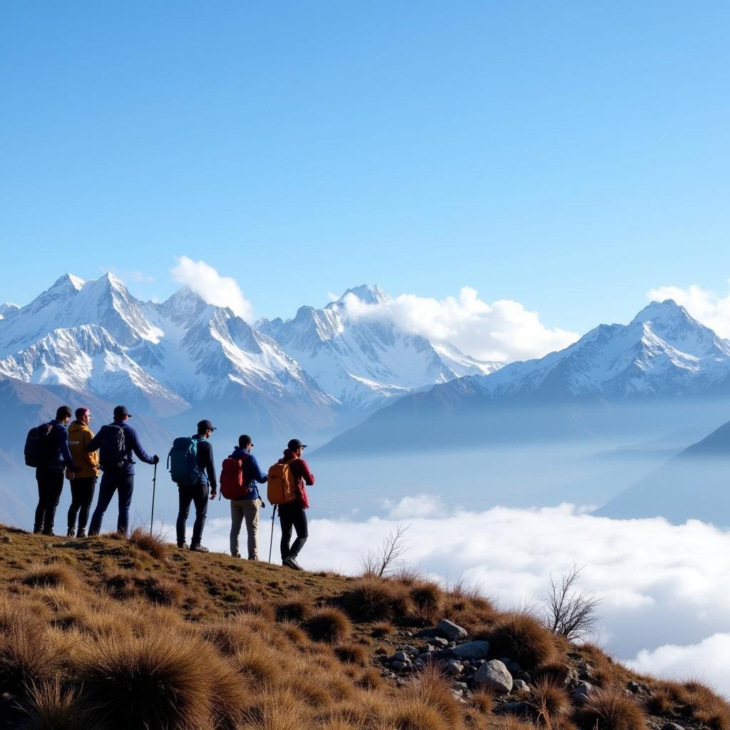 Trekkers Enjoying the Himalayan View in Samsing