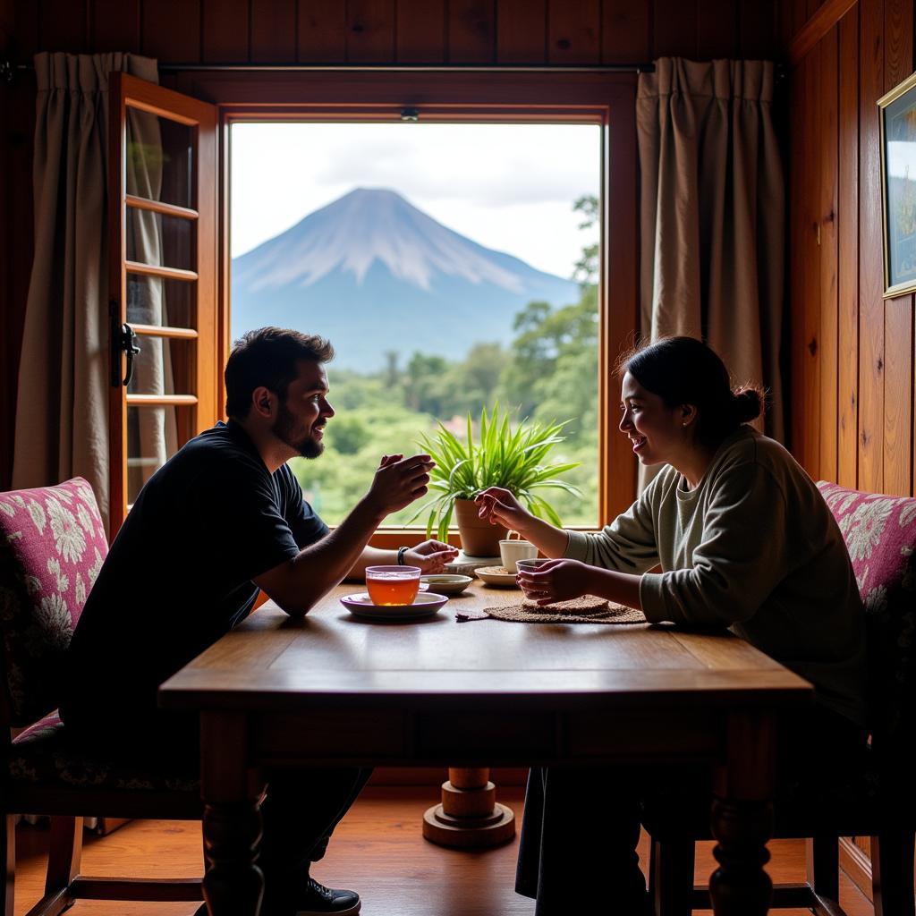 Sharing tea with locals in a Bundu Tuhan homestay