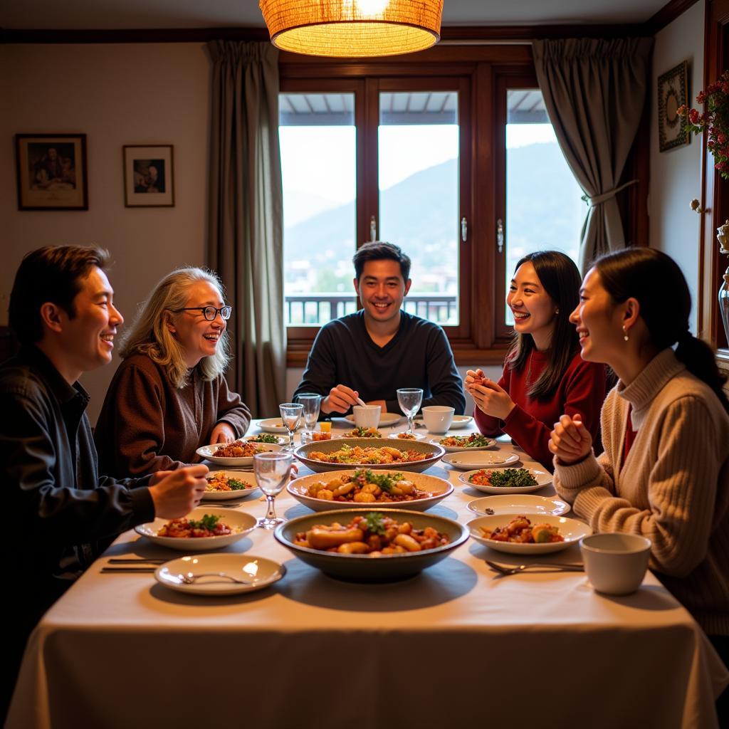 Sikkimese Family Sharing a Meal at their Homestay