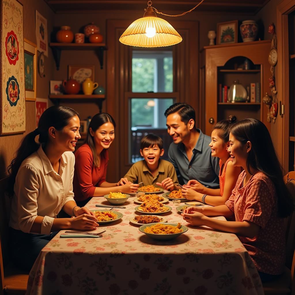 Family enjoying a traditional dinner in a South American homestay