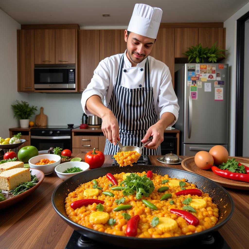 Learning to make Paella in a homestay apartment in Setia Alam