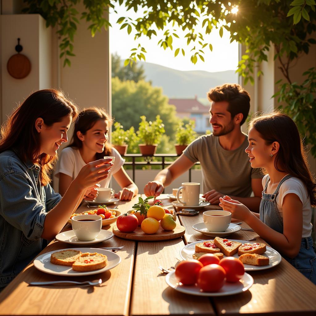 Spanish Family Enjoying Breakfast