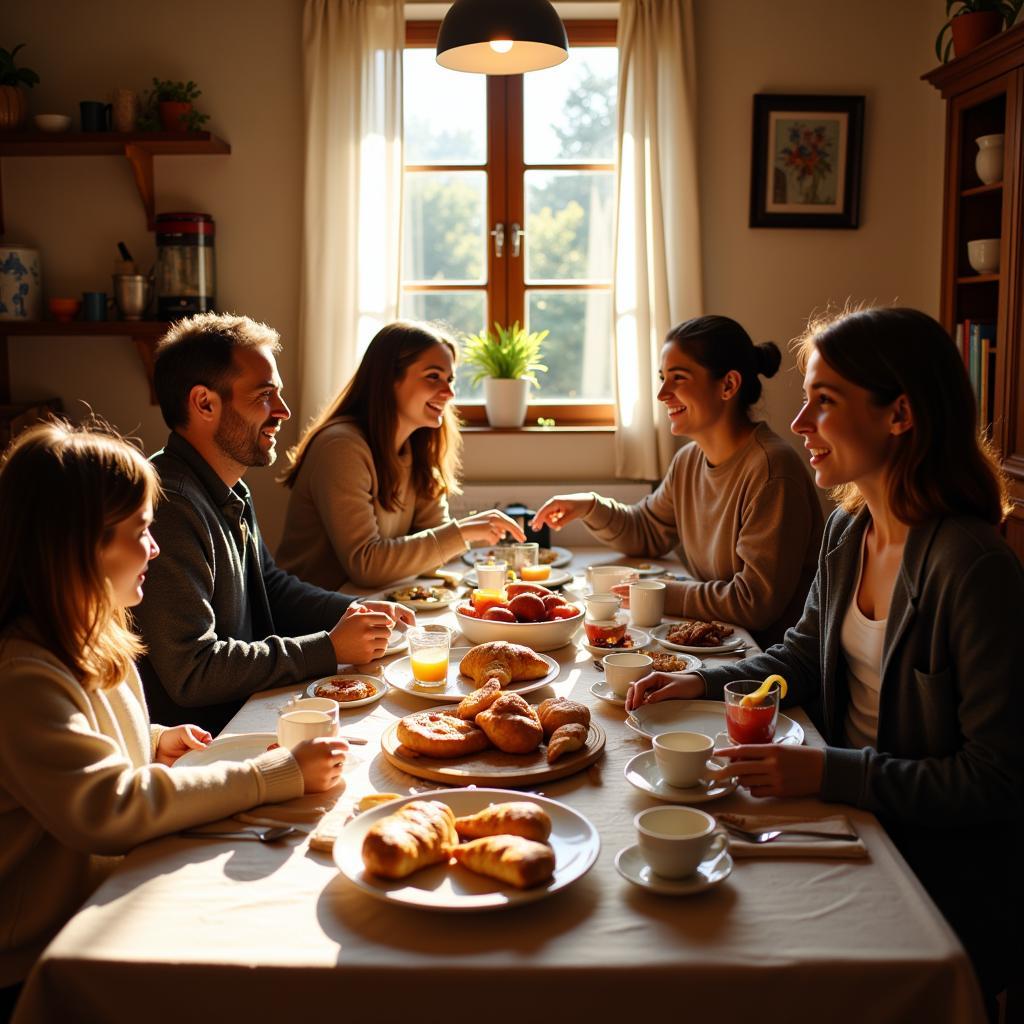 Spanish Family Enjoying Breakfast During a Bon Voyage Homestay