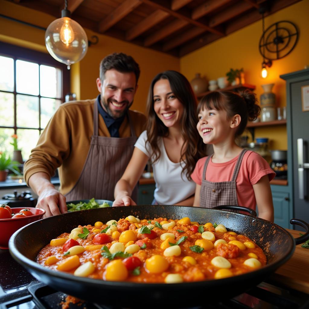 Spanish Family Cooking Paella