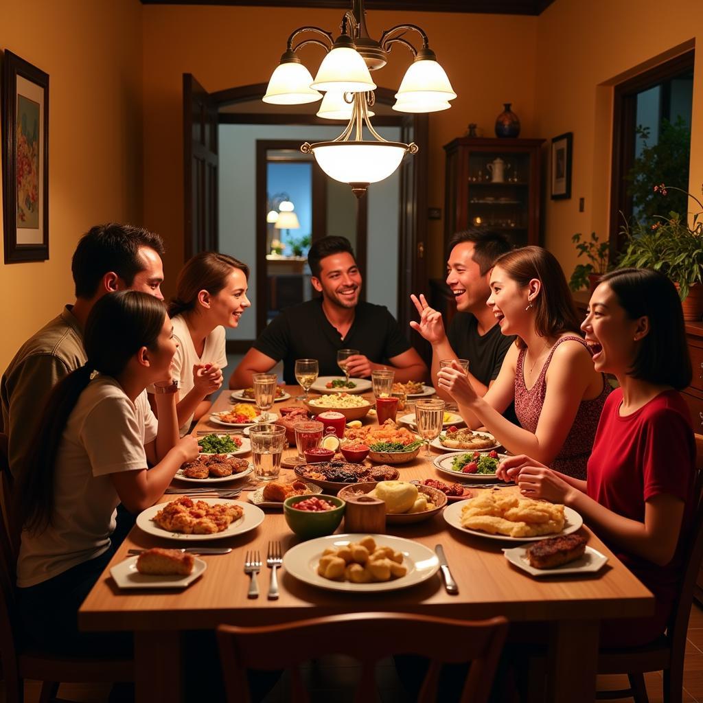 Family dinner in a Spanish homestay