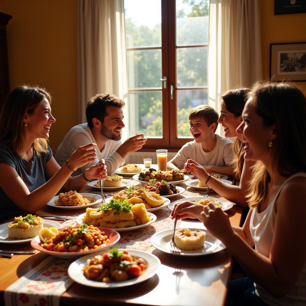 Spanish Family Enjoying Dinner Together