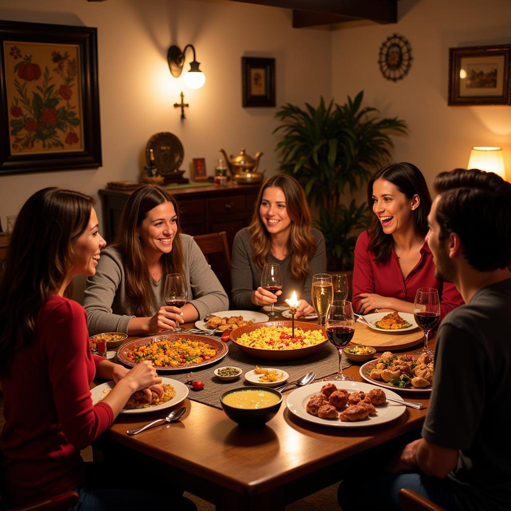 Family enjoying a traditional Spanish dinner