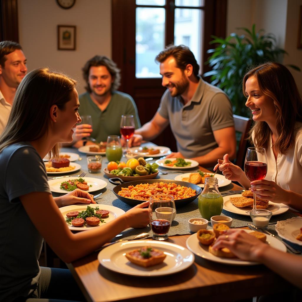 Family enjoying a traditional Spanish dinner