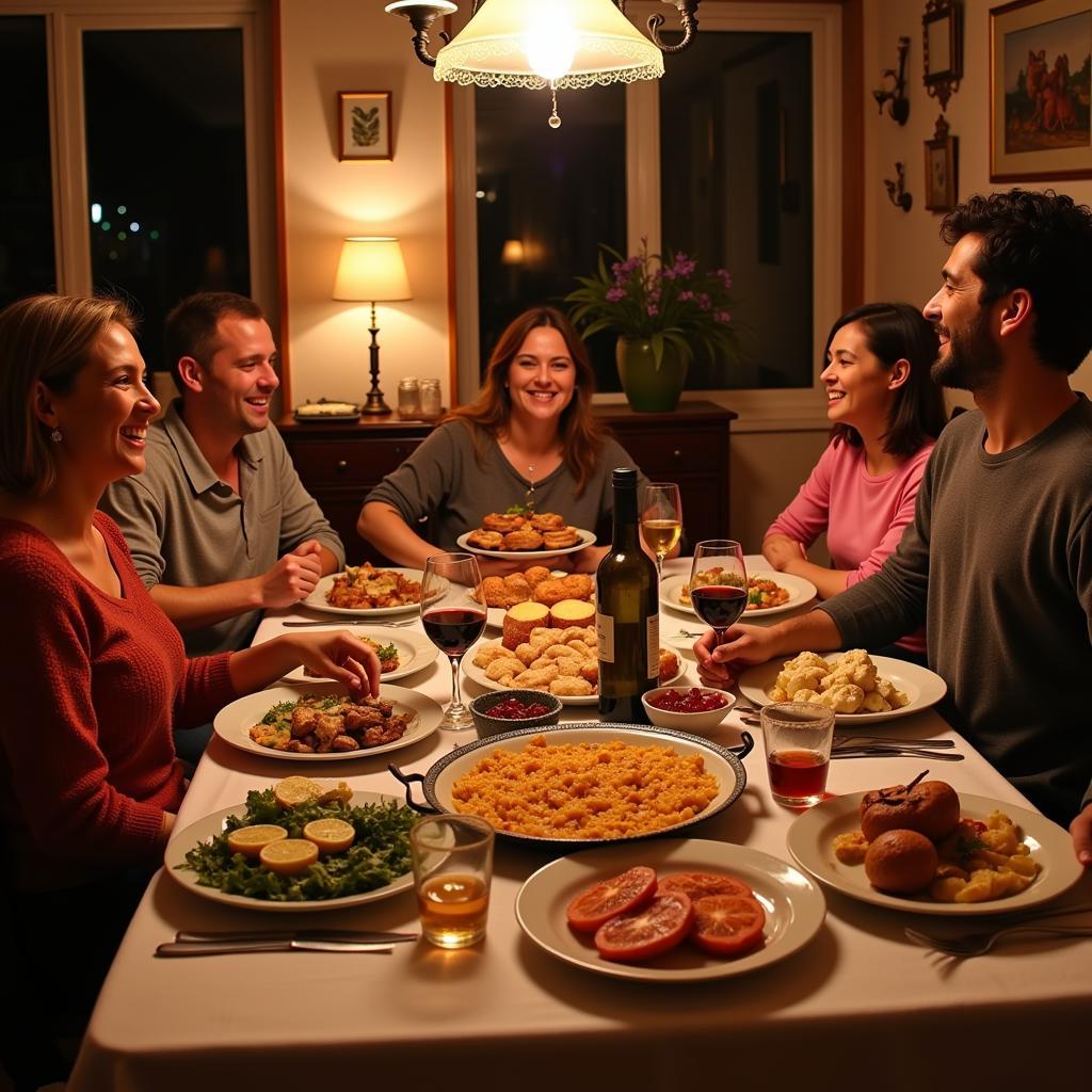 Family enjoying a traditional Spanish dinner