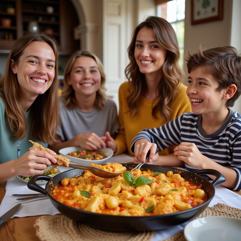 Spanish Family Enjoying Paella